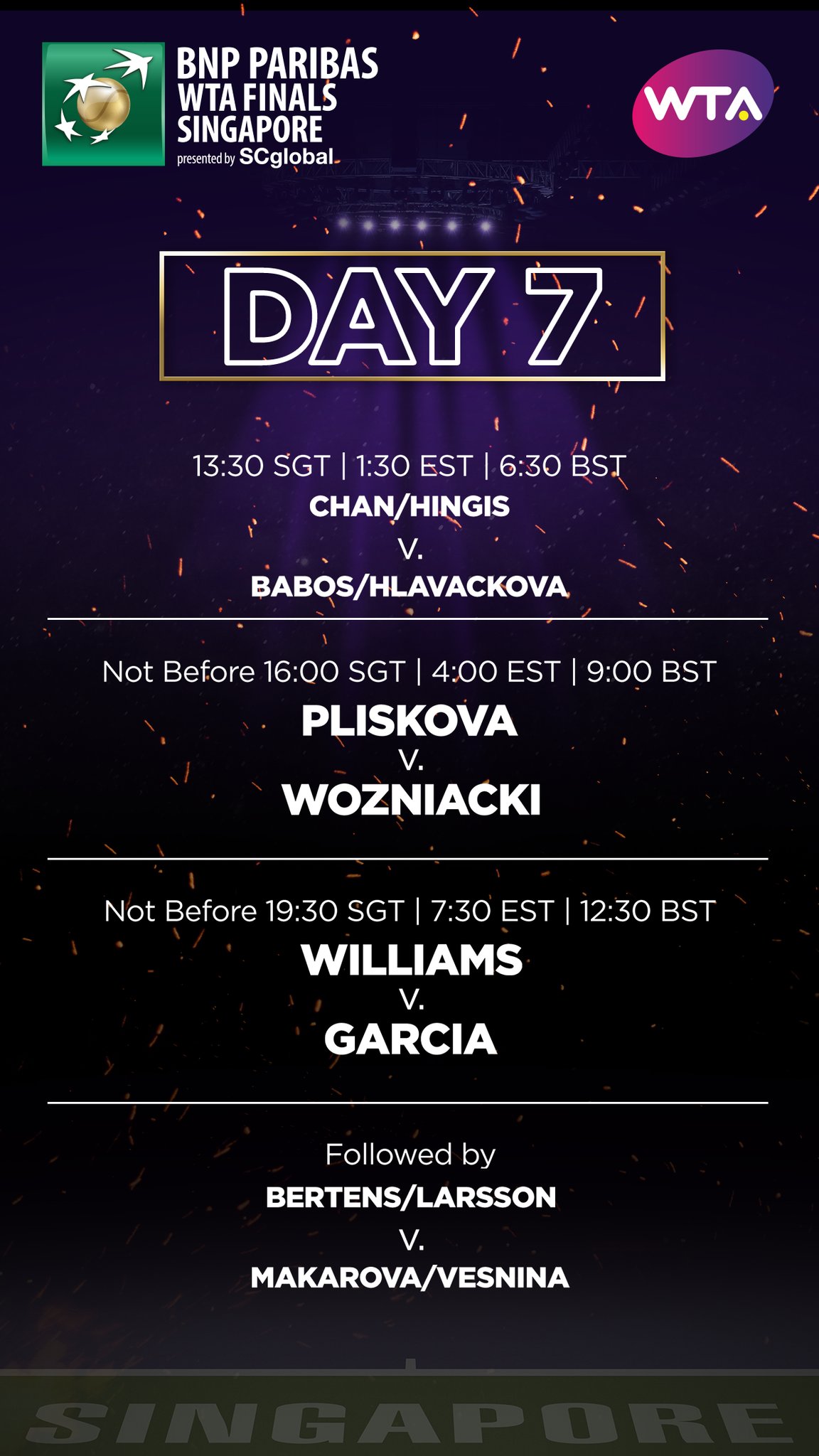 Singapore Day 7 Order of play